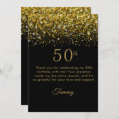 多量の金ゴールド紙吹雪50番目の誕生日サンキューカード サンキューカード (正面/裏面)