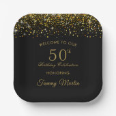 多量の金ゴールド紙吹雪50番目の誕生日紙プレート ペーパープレート (正面)