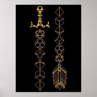 多面体サイコロセット剣と矢印テーブルトップRPG G ポスター