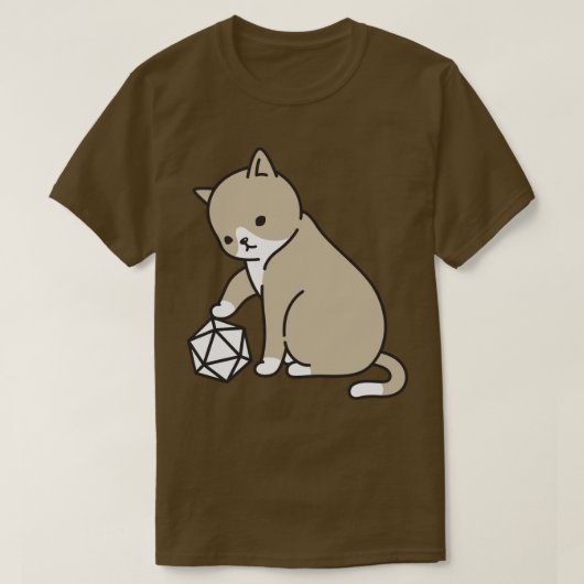 多面体D20サイコロと猫 Tシャツ (デザイン正面)