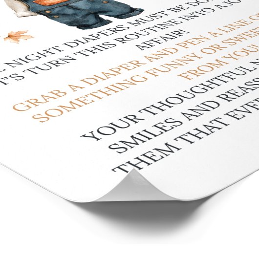 夜おむつノートサインかぼちゃの赤素朴ちゃんシャワー ポスター (角)