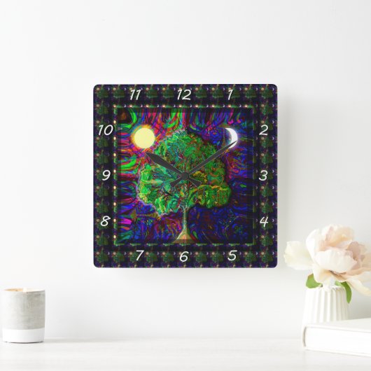 夜および日生命の樹 スクエア壁時計 (ホーム)
