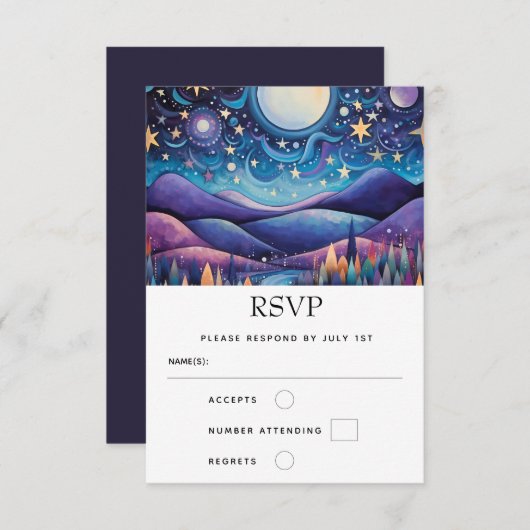 夜お洒落の大月の風景結婚ズ 出欠カード (正面/裏面)