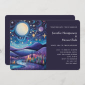 夜お洒落の大月の風景結婚ズ 招待状 (正面/裏面)