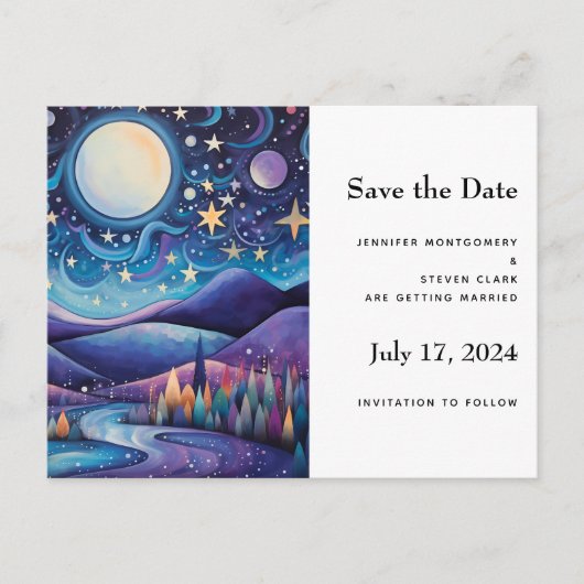 夜お洒落の大月の風景結婚ズ 案内ポストカード (正面)