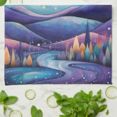 夜お洒落の大月の風景 キッチンタオル (折り畳み)