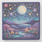 夜お洒落の大月の風景 ストーンコースター (正面)