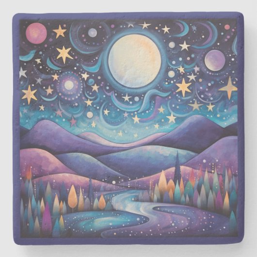 夜お洒落の大月の風景 ストーンコースター (正面)