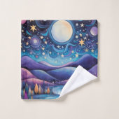 夜お洒落の大月の風景 バスタオルセット (ウォッシュタオル)