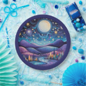 夜お洒落の大月の風景 ペーパープレート (パーティー)