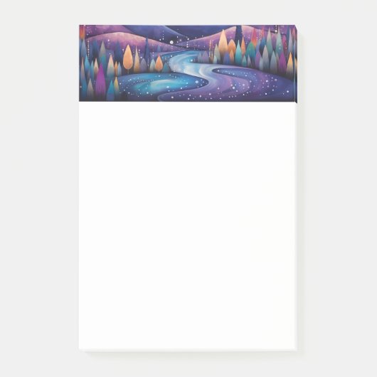 夜お洒落の川、木々と山 ポストイット (正面)