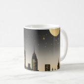 夜お洒落の街のスカイラインシルエット コーヒーマグカップ (正面右)