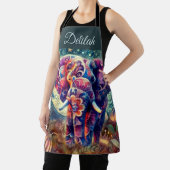 夜お洒落の象ブルーパープルスターズムーン エプロン (インサイチュ)