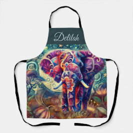 夜お洒落の象ブルーパープルスターズムーン エプロン