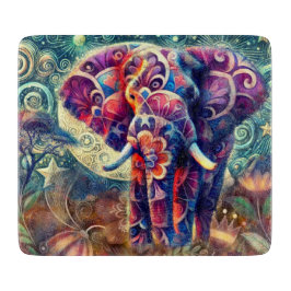 夜お洒落の象ブルーパープルスターズムーン カッティングボード