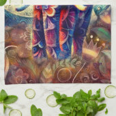 夜お洒落の象ブルーパープルスターズムーン キッチンタオル (折り畳み)