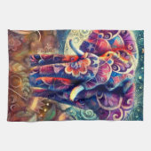 夜お洒落の象ブルーパープルスターズムーン キッチンタオル (横)