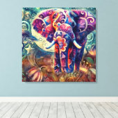 夜お洒落の象ブルーパープルスターズムーン キャンバスプリント (インサイチュ (ウッドフロア))