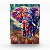 夜お洒落の象ブルーパープルスターズムーン フォトブロック (正面)