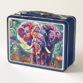 夜お洒落の象ブルーパープルスターズムーン メタルランチボックス (裏面)