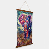 夜お洒落の象ブルーパープルスターズムーン 吊り下げ型タペストリー (傾斜あり)