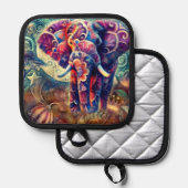 夜お洒落の象ブルーパープルスターズムーン 鍋敷き (正面/裏面)