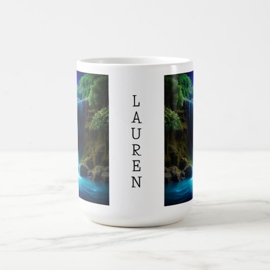 夜かわいらし神秘の滝パーソナライズされた コーヒーマグカップ (中央)
