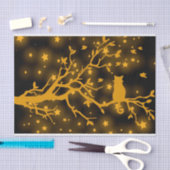 夜が静まる猫を木の枝に 薄葉紙 (クラフト)