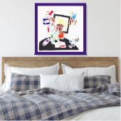 夜と昼寝のスケッチザキャットはタスマニアWを見た キャンバスプリント (インサイチュ (寝室))