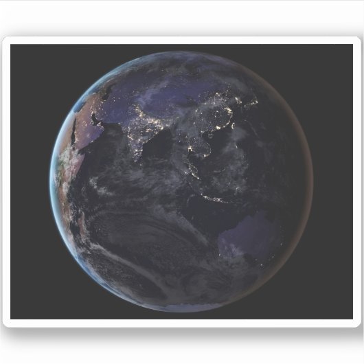 夜にアジアの都市の光を示す完全な地球。 シール (正面)