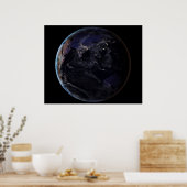 夜にアジアの都市の光を示す完全な地球。 ポスター (キッチン)