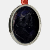 夜にアジアの都市の光を示す完全な地球。 メタルオーナメント (右)