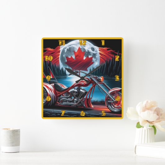 夜にカナダ国旗で自由を切り刻む スクエア壁時計 (ホーム)