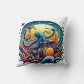 夜にカラフル潜るたこ遊の太鼓 クッション (裏面)