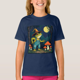 夜にキノコ狩りをするカエル使いの魔女 Tシャツ
