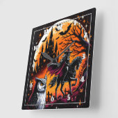 夜にハロウィーンの馬と神秘的な乗り物 スクエア壁時計 (傾斜)