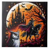 夜にハロウィーンの馬と神秘的な乗り物 タイル (正面)