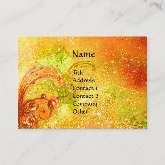 夜にマスクを持つ女性、金ゴールド黄色のきらめき 名刺 (正面)