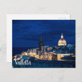 夜にライトアップされたバレッタ旧市街と港 ポストカード (正面/裏面)
