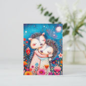 夜に二つのハギングヘッジホグのイラストレーション ポストカード (スタンド正面)