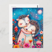 夜に二つのハギングヘッジホグのイラストレーション ポストカード (正面/裏面)