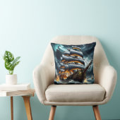 夜に嵐の海を航海する暗い海賊の船 クッション (椅子)