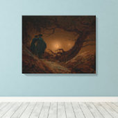 夜に月を眺める二人の男性の友人 キャンバスプリント (インサイチュ (ウッドフロア))