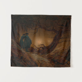 夜に月を眺める二人の男性の友人 タペストリー