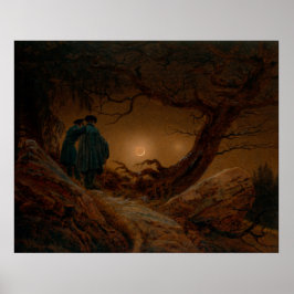 夜に月を眺める二人の男性の友人 ポスター