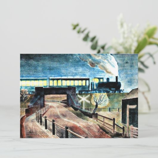 夜に橋を渡る列車の荒廃した芸術 カード (スタンド正面)