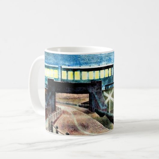 夜に橋を渡る列車の荒廃した芸術 コーヒーマグカップ (正面左)