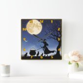 夜に満月の下でポーションを醸造する魔女 スクエア壁時計 (ホーム)