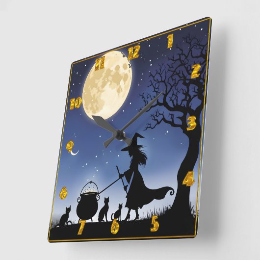 夜に満月の下でポーションを醸造する魔女 スクエア壁時計 (傾斜)
