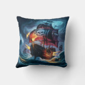 夜に荒海を航行する海賊船 クッション (裏面)
